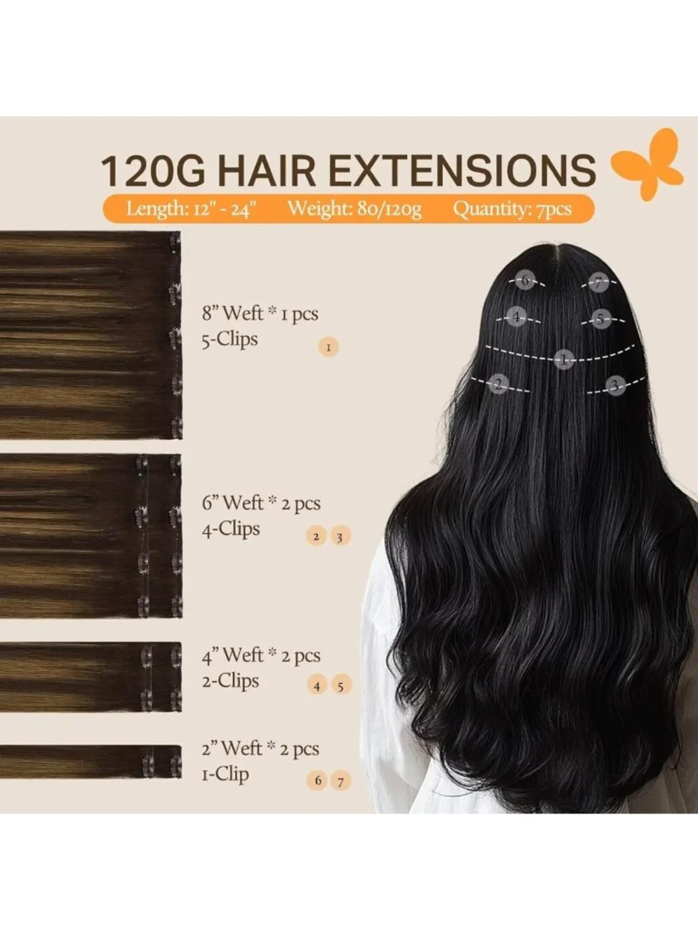 Clip-In Human Hair Extensions for Quick 5-Minute Installation, Natural Look